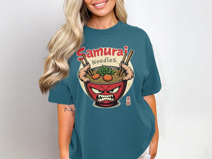 Samurai Noodles T-Shirt, Ramen Bowl, Japanese Food, Anime Style, Graphic Tee, Unique Design, Gift Idea, Manga Inspired, Casual Wear, Foodie - IconVexa