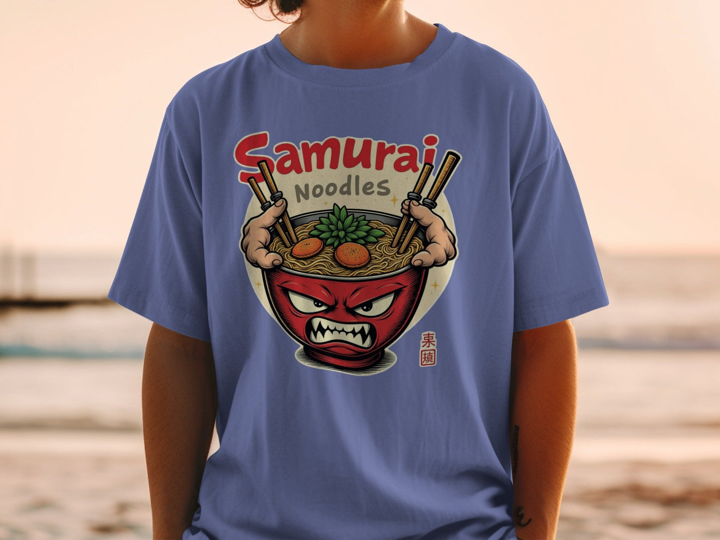 Samurai Noodles T-Shirt, Ramen Bowl, Japanese Food, Anime Style, Graphic Tee, Unique Design, Gift Idea, Manga Inspired, Casual Wear, Foodie - IconVexa