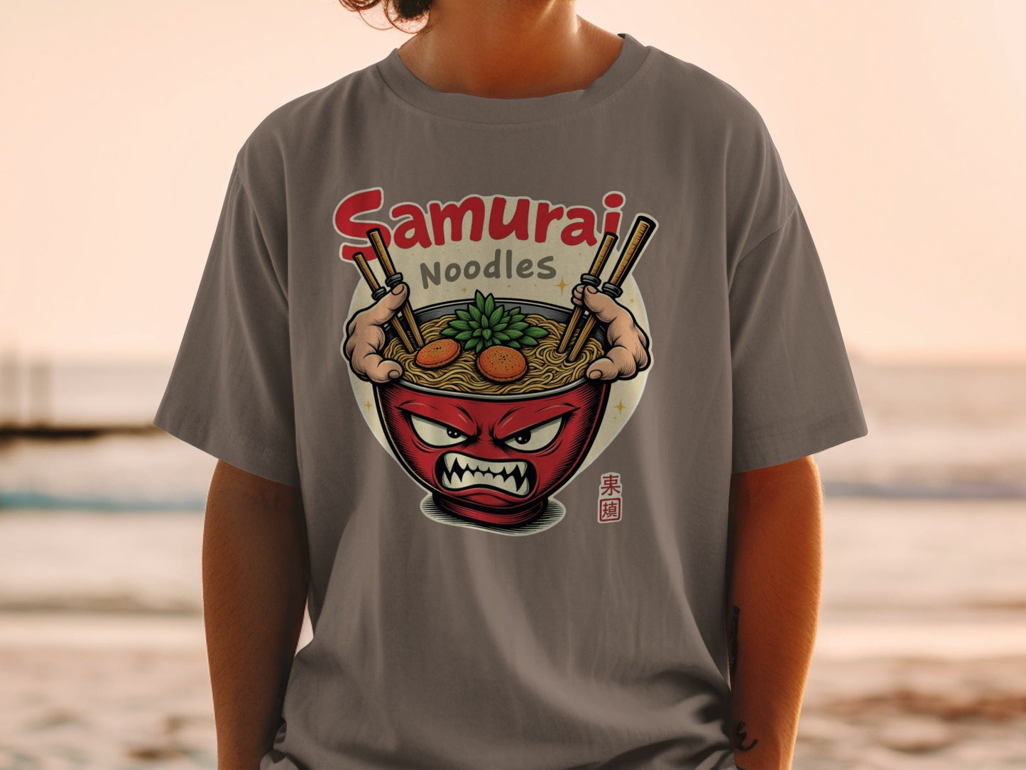 Samurai Noodles T-Shirt, Ramen Bowl, Japanese Food, Anime Style, Graphic Tee, Unique Design, Gift Idea, Manga Inspired, Casual Wear, Foodie - IconVexa