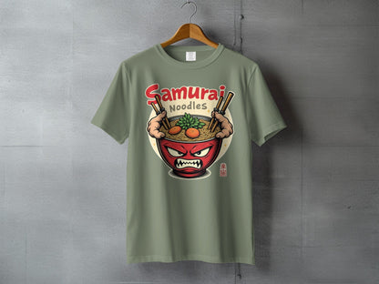 Samurai Noodles T-Shirt, Ramen Bowl, Japanese Food, Anime Style, Graphic Tee, Unique Design, Gift Idea, Manga Inspired, Casual Wear, Foodie - IconVexa