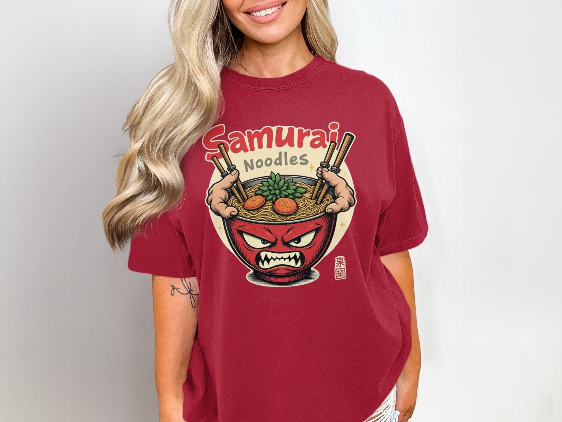 Samurai Noodles T-Shirt, Ramen Bowl, Japanese Food, Anime Style, Graphic Tee, Unique Design, Gift Idea, Manga Inspired, Casual Wear, Foodie - IconVexa