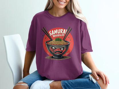 Samurai Noodles T-Shirt, Ramen Bowl Shirt, Japanese Food Tee, Anime Style Top, Unique Graphic Tee, Gift for Foodies, Trendy T-Shirt - IconVexa