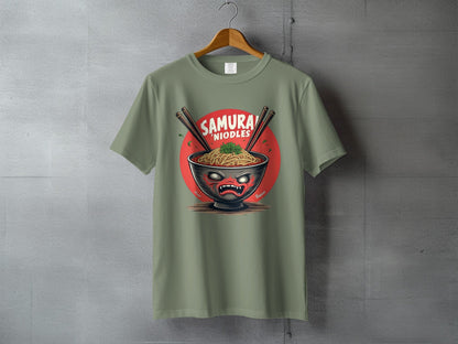 Samurai Noodles T-Shirt, Ramen Bowl Shirt, Japanese Food Tee, Anime Style Top, Unique Graphic Tee, Gift for Foodies, Trendy T-Shirt - IconVexa