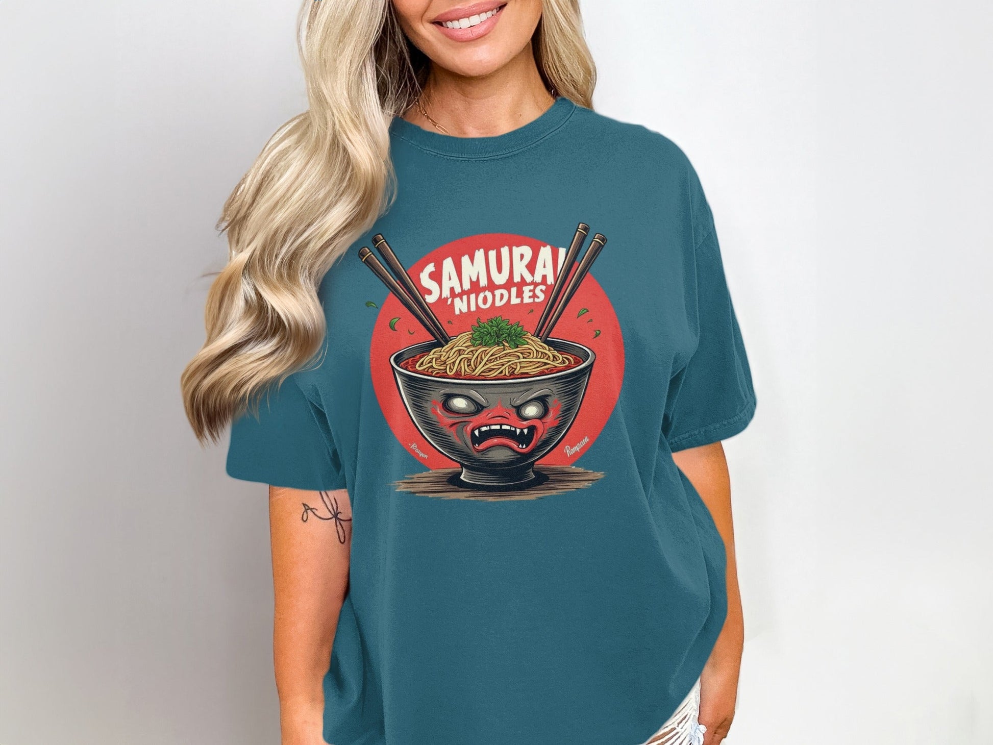 Samurai Noodles T-Shirt, Ramen Bowl Shirt, Japanese Food Tee, Anime Style Top, Unique Graphic Tee, Gift for Foodies, Trendy T-Shirt - IconVexa