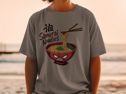 Samurai Noodles T-Shirt, Ramen Bowl T-Shirt, Funny Food Shirt, Japanese Food Tee, Anime Noodles T-Shirt, Gift For Foodie, Quirky T-Shirt - IconVexa
