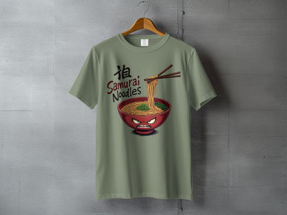 Samurai Noodles T-Shirt, Ramen Bowl T-Shirt, Funny Food Shirt, Japanese Food Tee, Anime Noodles T-Shirt, Gift For Foodie, Quirky T-Shirt - IconVexa