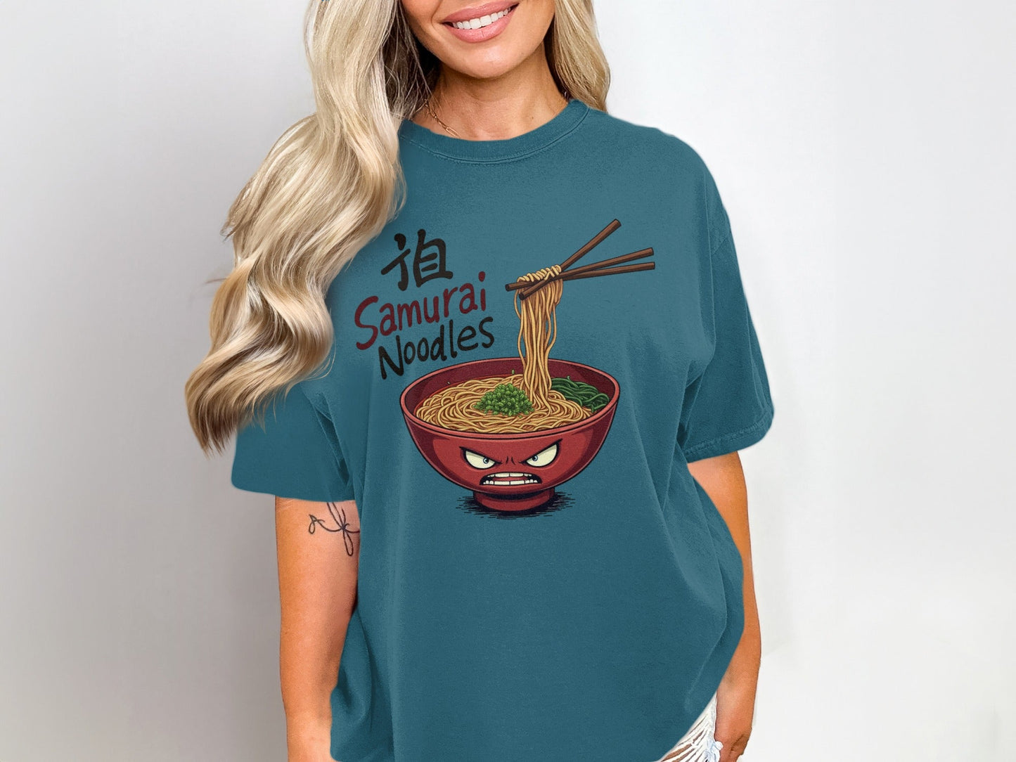 Samurai Noodles T-Shirt, Ramen Bowl T-Shirt, Funny Food Shirt, Japanese Food Tee, Anime Noodles T-Shirt, Gift For Foodie, Quirky T-Shirt - IconVexa