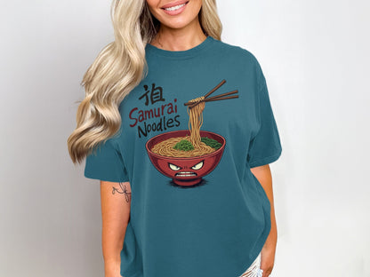 Samurai Noodles T-Shirt, Ramen Bowl T-Shirt, Funny Food Shirt, Japanese Food Tee, Anime Noodles T-Shirt, Gift For Foodie, Quirky T-Shirt - IconVexa