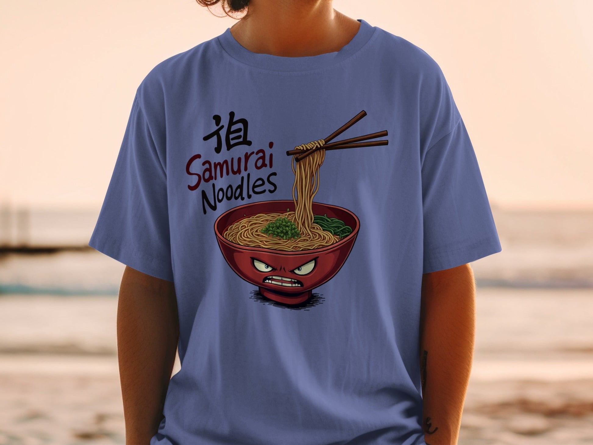 Samurai Noodles T-Shirt, Ramen Bowl T-Shirt, Funny Food Shirt, Japanese Food Tee, Anime Noodles T-Shirt, Gift For Foodie, Quirky T-Shirt - IconVexa