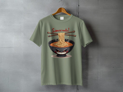 Samurai Noodles T Shirt, Ramen Bowl Tee, Japanese Food Shirt, Anime T Shirt, Funny Foodie Gift, Unique Graphic Tee, Trendy Shirt for Men - IconVexa