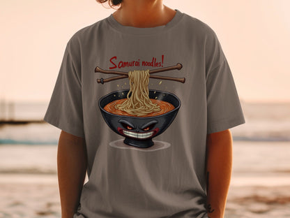 Samurai Noodles T Shirt, Ramen Bowl Tee, Japanese Food Shirt, Anime T Shirt, Funny Foodie Gift, Unique Graphic Tee, Trendy Shirt for Men - IconVexa