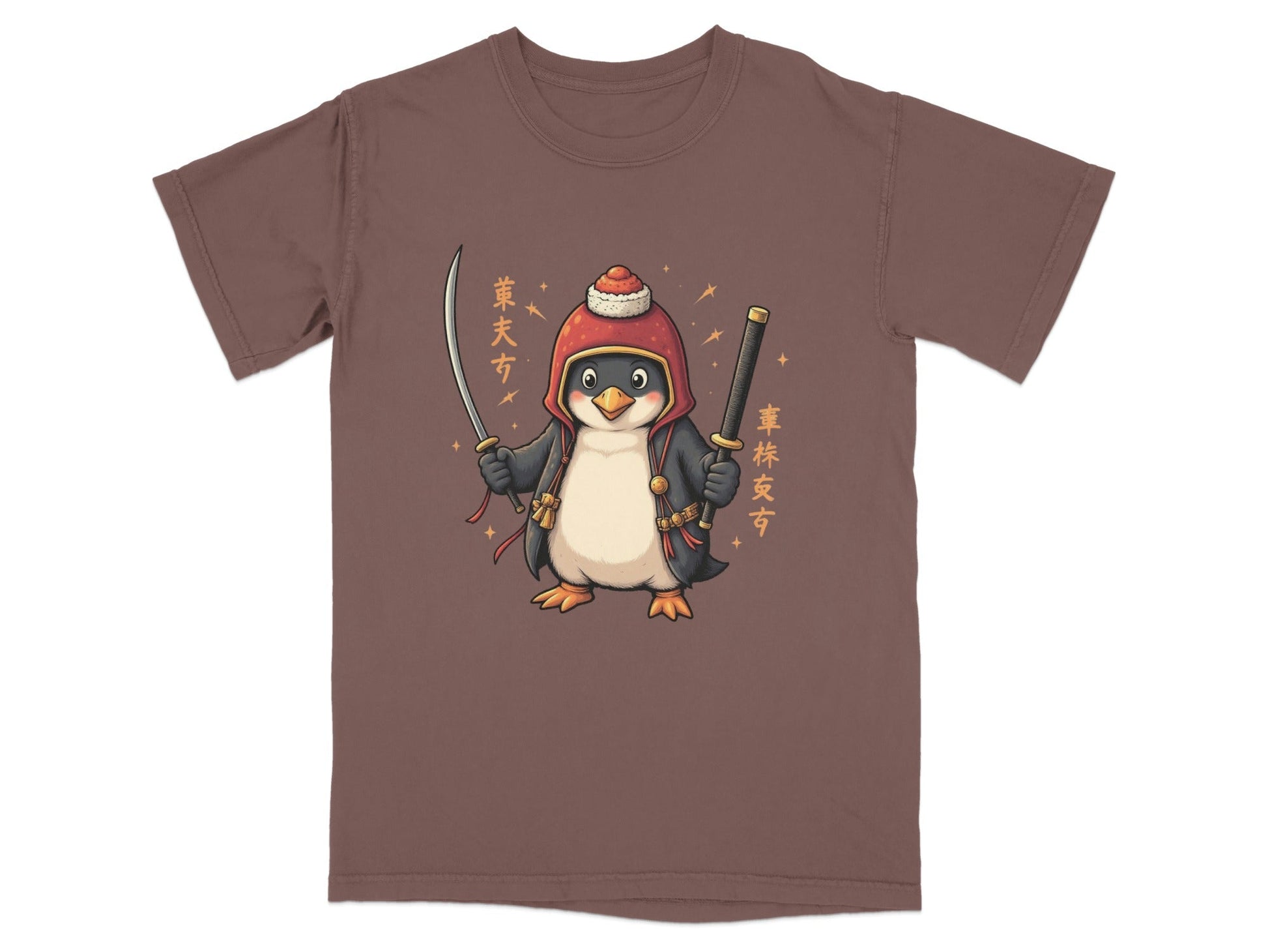 Samurai Penguin Holding Swords Cool Cartoon Design T-Shirt - IconVexa
