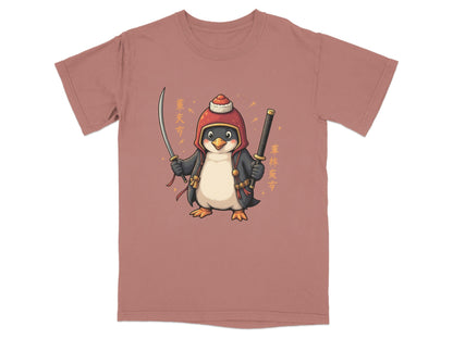 Samurai Penguin Holding Swords Cool Cartoon Design T-Shirt - IconVexa