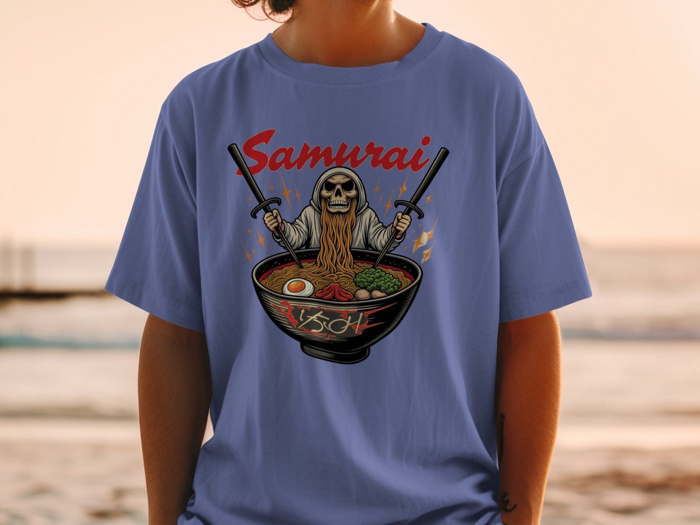 Samurai Ramen T-Shirt, Japanese Food Tee, Skull Warrior Shirt, Anime Style, Unique Graphic TShirt, Gift Idea, Trendy T Shirts - IconVexa