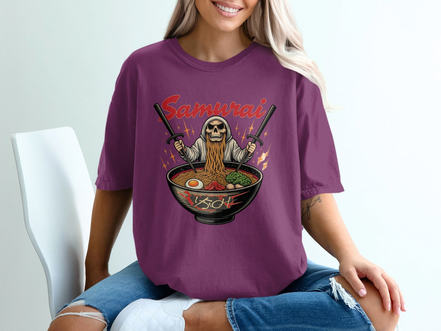 Samurai Ramen T-Shirt, Japanese Food Tee, Skull Warrior Shirt, Anime Style, Unique Graphic TShirt, Gift Idea, Trendy T Shirts - IconVexa