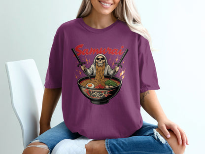 Samurai Ramen T-Shirt, Japanese Food Tee, Skull Warrior Shirt, Anime Style, Unique Graphic TShirt, Gift Idea, Trendy T Shirts - IconVexa