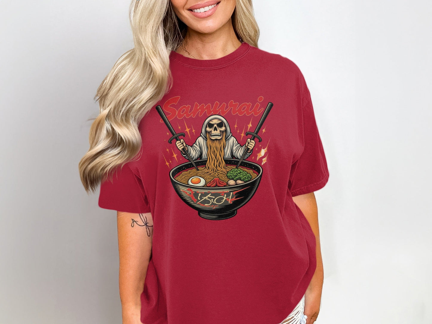 Samurai Ramen T-Shirt, Japanese Food Tee, Skull Warrior Shirt, Anime Style, Unique Graphic TShirt, Gift Idea, Trendy T Shirts - IconVexa