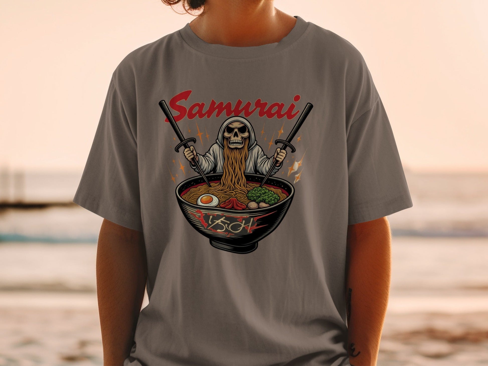Samurai Ramen T-Shirt, Japanese Food Tee, Skull Warrior Shirt, Anime Style, Unique Graphic TShirt, Gift Idea, Trendy T Shirts - IconVexa