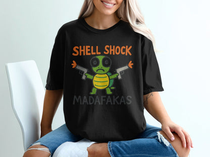 Shell Shock Turtle T-Shirt, Funny Turtle Shirt, Turtle Madafakas Tee, Novelty Turtle Gift, Cartoon Animal T-Shirt, Unique Design Shirt, Gift - IconVexa