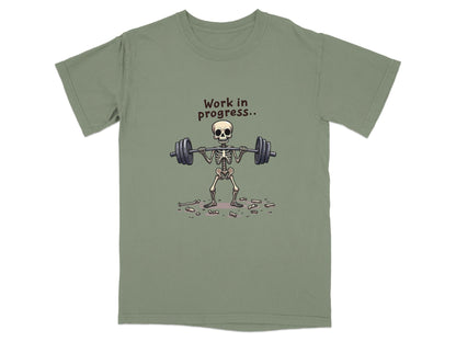 Skeleton Lifting Work in Progress Weightlifting Gym T-Shirt - IconVexa