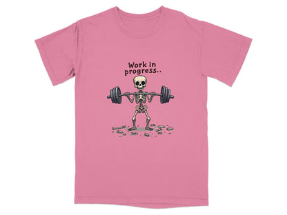 Skeleton Lifting Work in Progress Weightlifting Gym T-Shirt - IconVexa