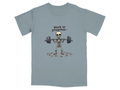 Skeleton Lifting Work in Progress Weightlifting Gym T-Shirt - IconVexa