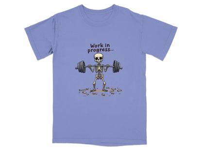 Skeleton Lifting Work in Progress Weightlifting Gym T-Shirt - IconVexa
