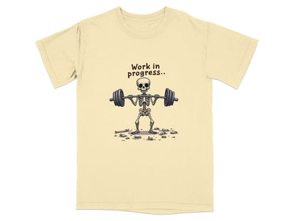 Skeleton Lifting Work in Progress Weightlifting Gym T-Shirt - IconVexa