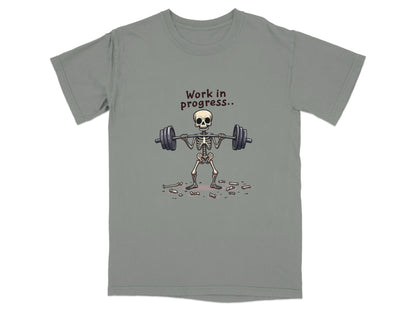 Skeleton Lifting Work in Progress Weightlifting Gym T-Shirt - IconVexa