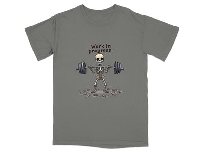 Skeleton Lifting Work in Progress Weightlifting Gym T-Shirt - IconVexa