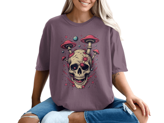 Skull and Mushroom Art Graphic Funky Design T-Shirt - IconVexa