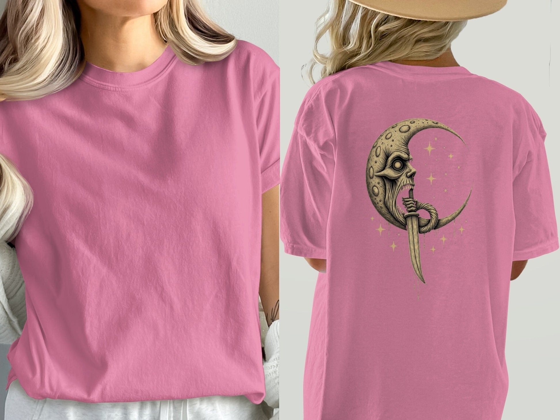 Skull Moon And Stars Graphic On Back Design Cool T-Shirt - IconVexa