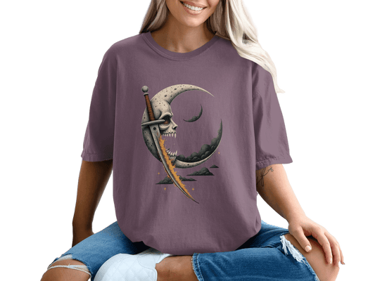 Skull Moon and Sword Unique Design Graphic Unisex T-Shirt - IconVexa