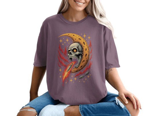 Skull Moon Bullet Stars Graphic Style Women Funny T-Shirt - IconVexa