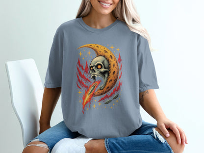Skull Moon Bullet Stars Graphic Style Women Funny T-Shirt - IconVexa