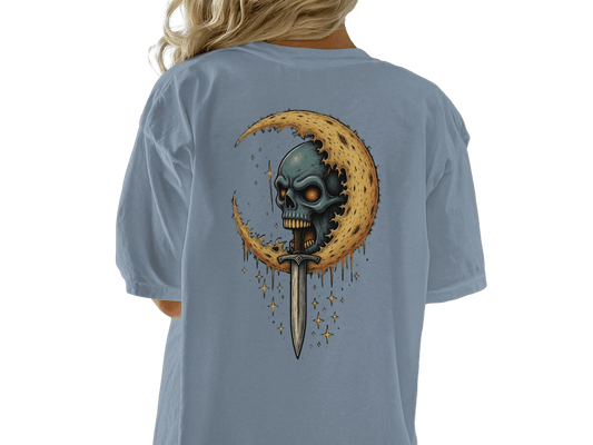 Skull Moon T-Shirt, Dagger Tee, Spooky T Shirt, Halloween Shirt, Gothic Shirt, Trendy T Shirt, Cool Graphic Tee, Unisex Tee, Gift Idea - IconVexa