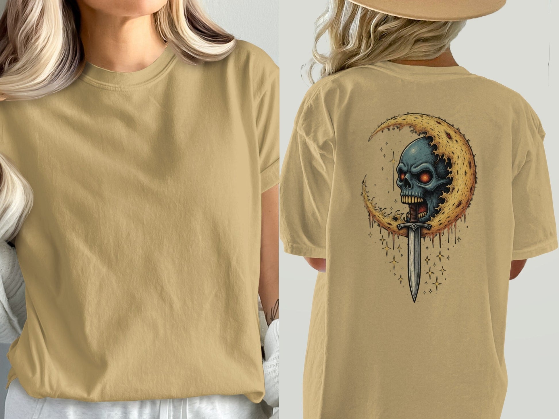 Skull Moon T-Shirt, Dagger Tee, Spooky T Shirt, Halloween Shirt, Gothic Shirt, Trendy T Shirt, Cool Graphic Tee, Unisex Tee, Gift Idea - IconVexa