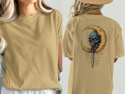Skull Moon T-Shirt, Dagger Tee, Spooky T Shirt, Halloween Shirt, Gothic Shirt, Trendy T Shirt, Cool Graphic Tee, Unisex Tee, Gift Idea - IconVexa