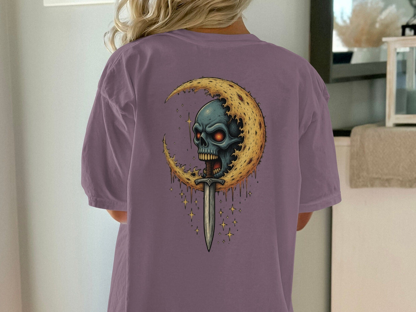 Skull Moon T-Shirt, Dagger Tee, Spooky T Shirt, Halloween Shirt, Gothic Shirt, Trendy T Shirt, Cool Graphic Tee, Unisex Tee, Gift Idea - IconVexa