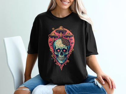 Skull Mushroom Stars Graphic Design Unisex Adult T-Shirt - IconVexa