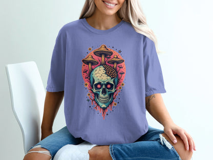 Skull Mushroom Stars Graphic Design Unisex Adult T-Shirt - IconVexa