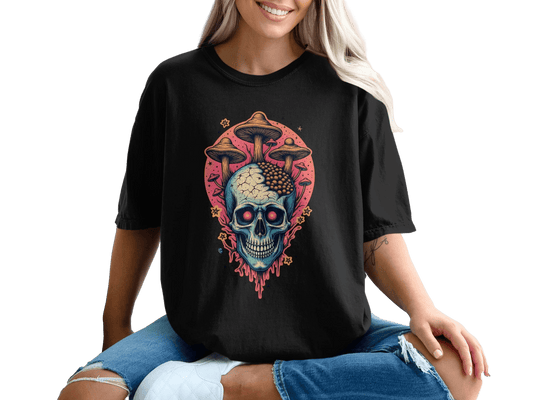 Skull Mushroom Stars Graphic Design Unisex Adult T-Shirt - IconVexa