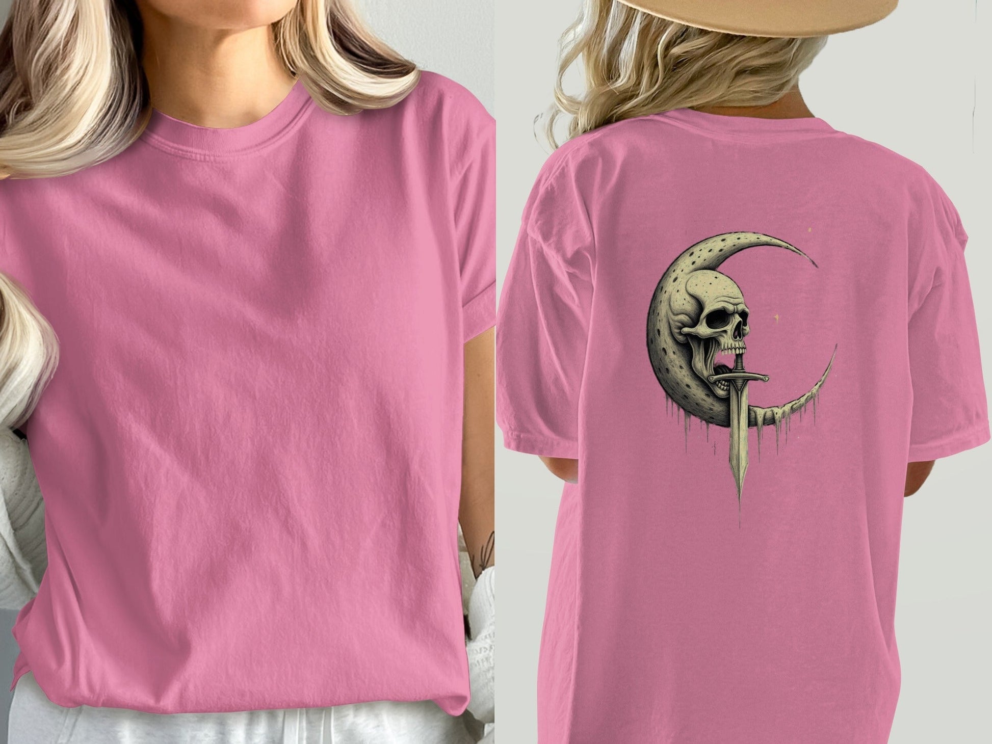 Skull On Moon With Sword Graphic Illustration T-Shirt - IconVexa