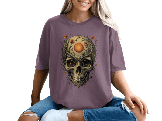 Skull With Flowers Vintage Style Art Print Trendy T-Shirt - IconVexa
