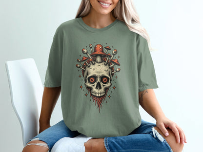 Skull With Mushrooms And Eyes Graphic Design T-Shirt - IconVexa