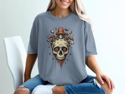 Skull With Mushrooms And Eyes Graphic Design T-Shirt - IconVexa