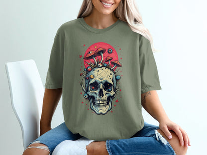 Skull with Mushrooms Design Graphic Print Fashion T-Shirt - IconVexa