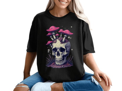 Skull with Mushrooms Design Graphic Unisex Trendy T-Shirt - IconVexa