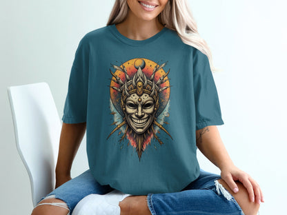 Smiling Mask on Celestial Background Graphic Tee Shirt - IconVexa