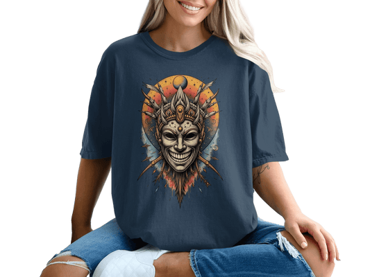 Smiling Mask on Celestial Background Graphic Tee Shirt - IconVexa